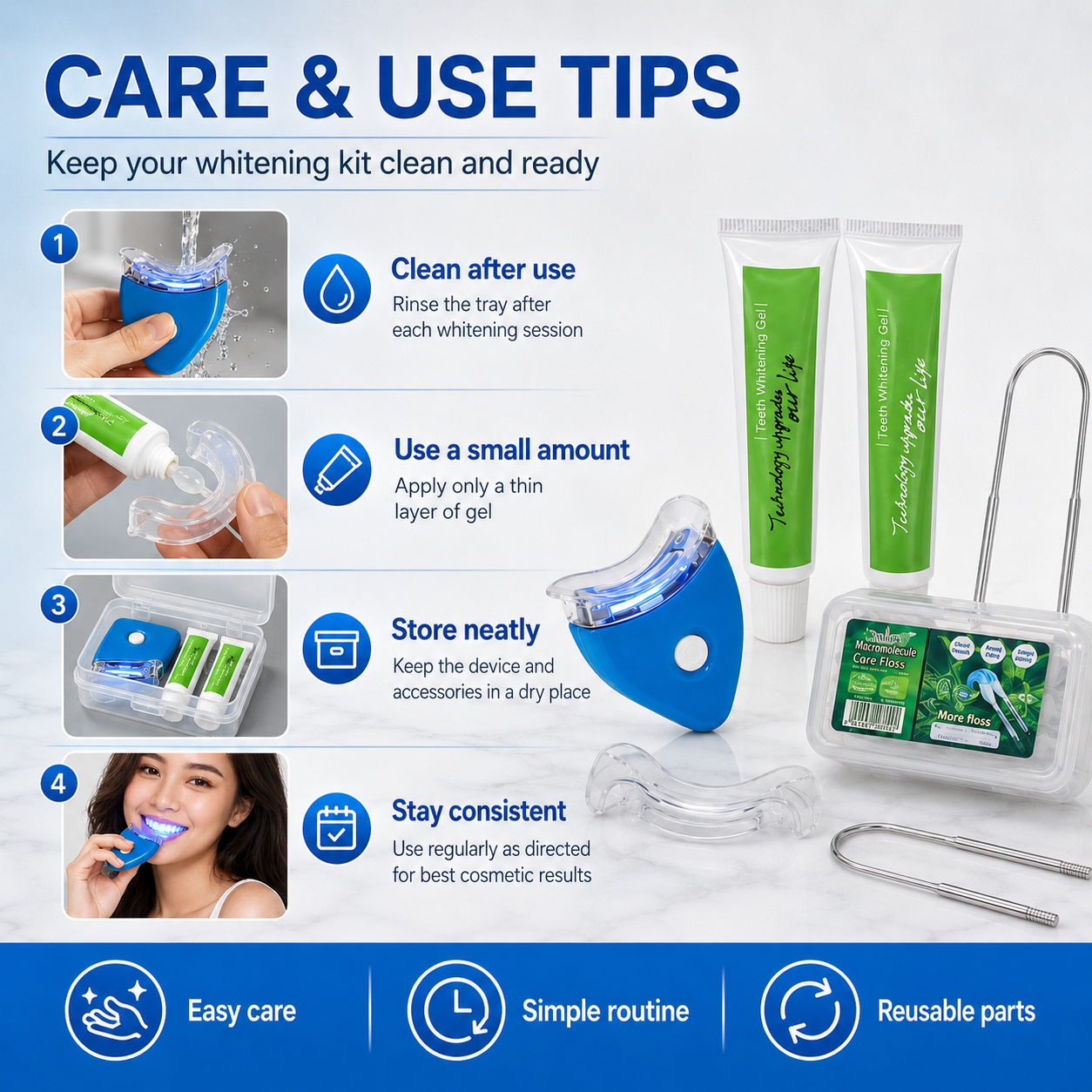 LED Teeth Whitening Kit – At-Home Blue Light Whitening System with Gel & Mouth Tray