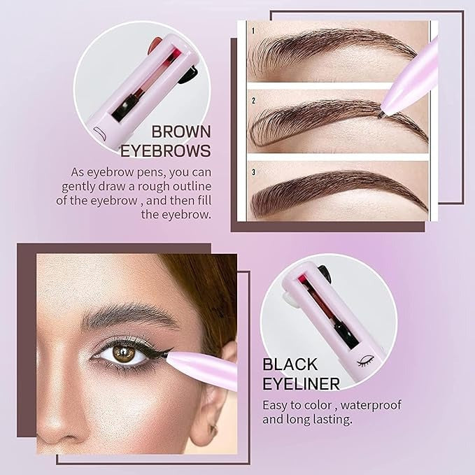 🔥 4-in-1 Refillable Makeup Pen | Eyeliner, Brow Liner, Lip Liner & Highlighter | Waterproof, Long-Lasting, Travel-Friendly, Cruelty-Free Beauty