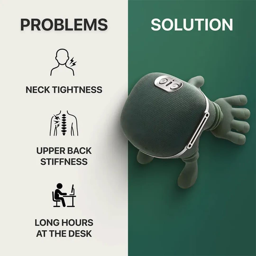 Neck & Back Massager with Heat, Portable Electric Deep Tissue Kneading, Human Hand Simulation for Pain Relief & Muscle Relaxation