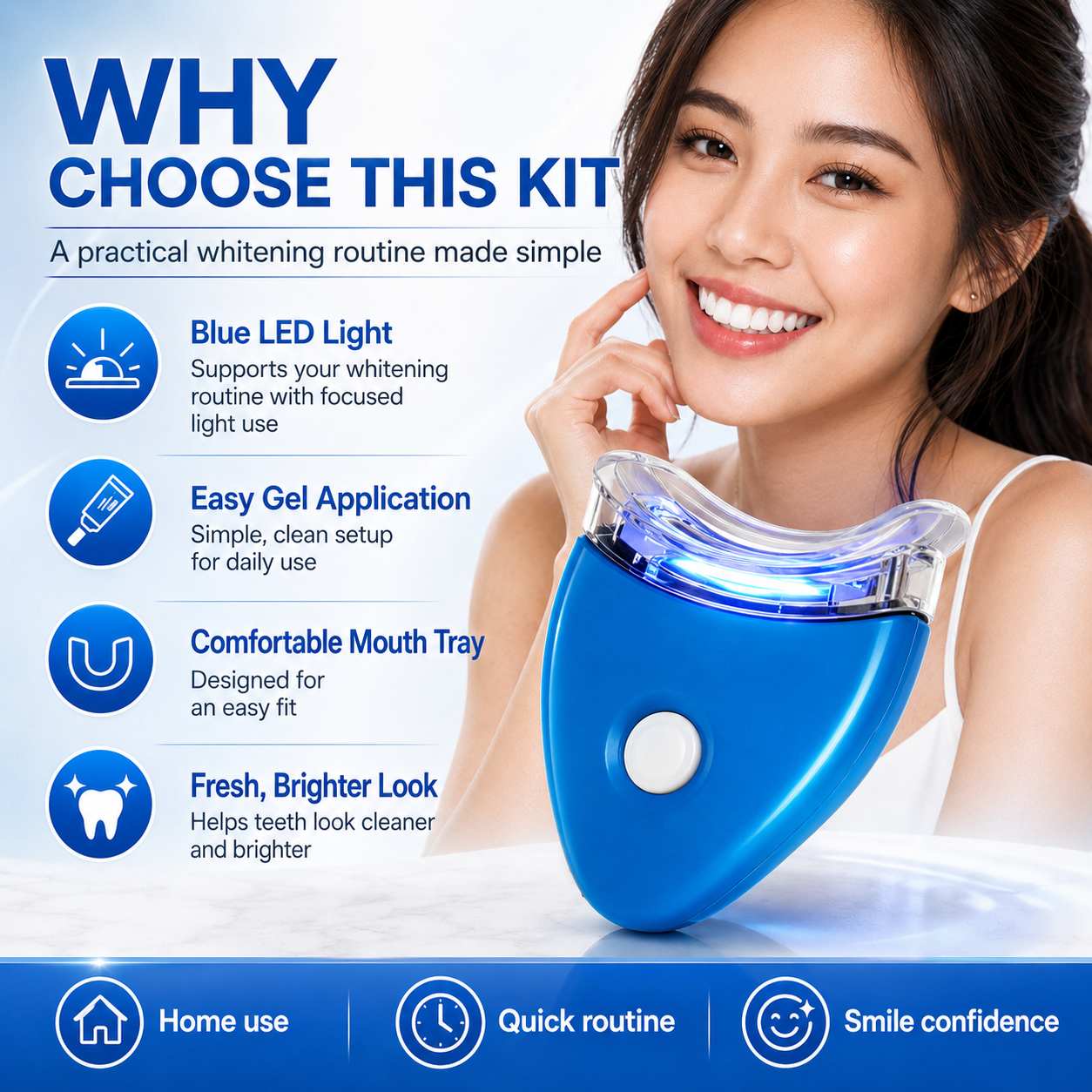 LED Teeth Whitening Kit – At-Home Blue Light Whitening System with Gel & Mouth Tray