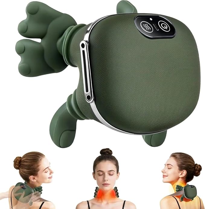 Neck & Back Massager with Heat, Portable Electric Deep Tissue Kneading, Human Hand Simulation for Pain Relief & Muscle Relaxation