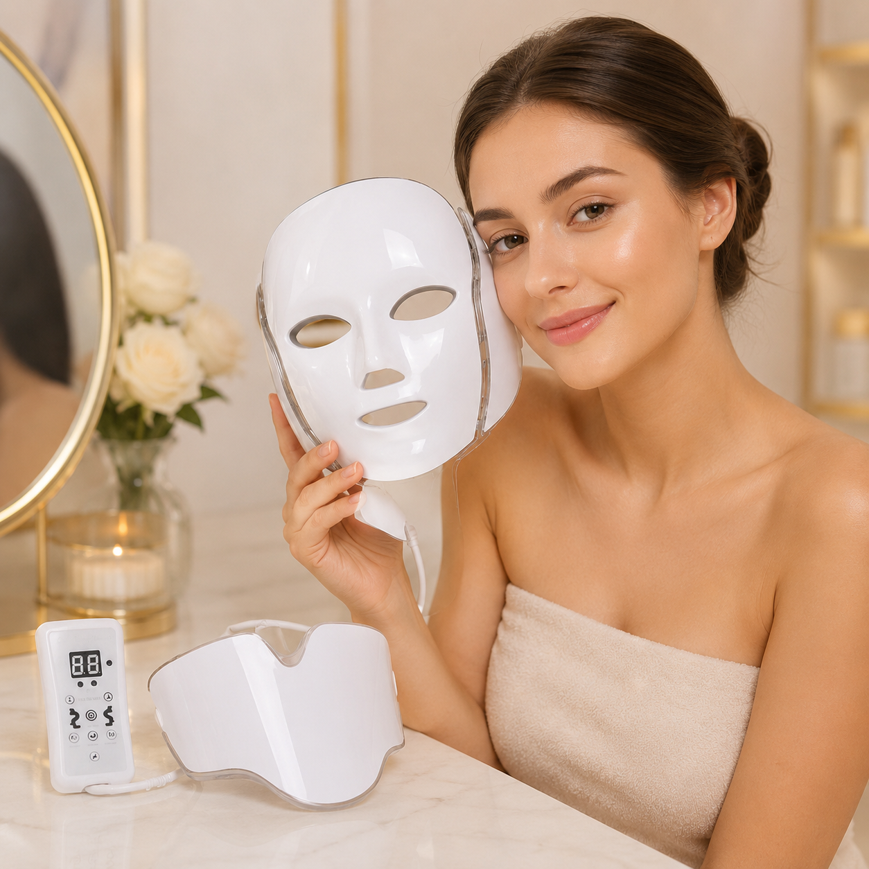 GlowSkin 7-Color LED Face & Neck Beauty Mask – Spa-Like Skincare at Home Light Therapy Beauty Mask