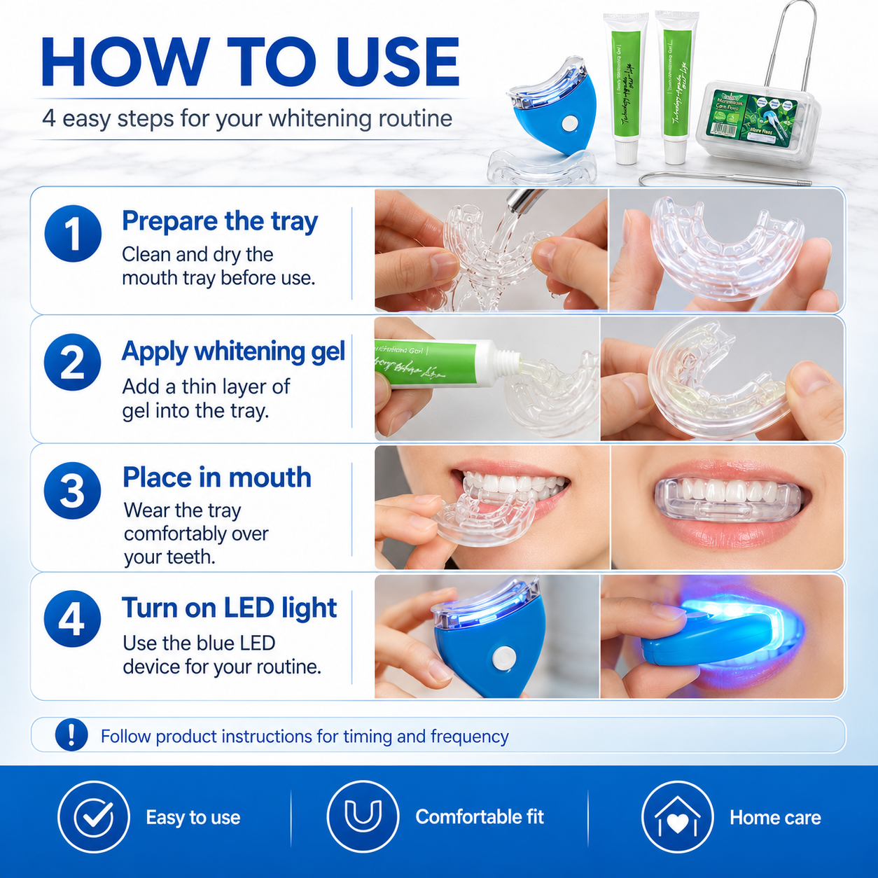 LED Teeth Whitening Kit – At-Home Blue Light Whitening System with Gel & Mouth Tray