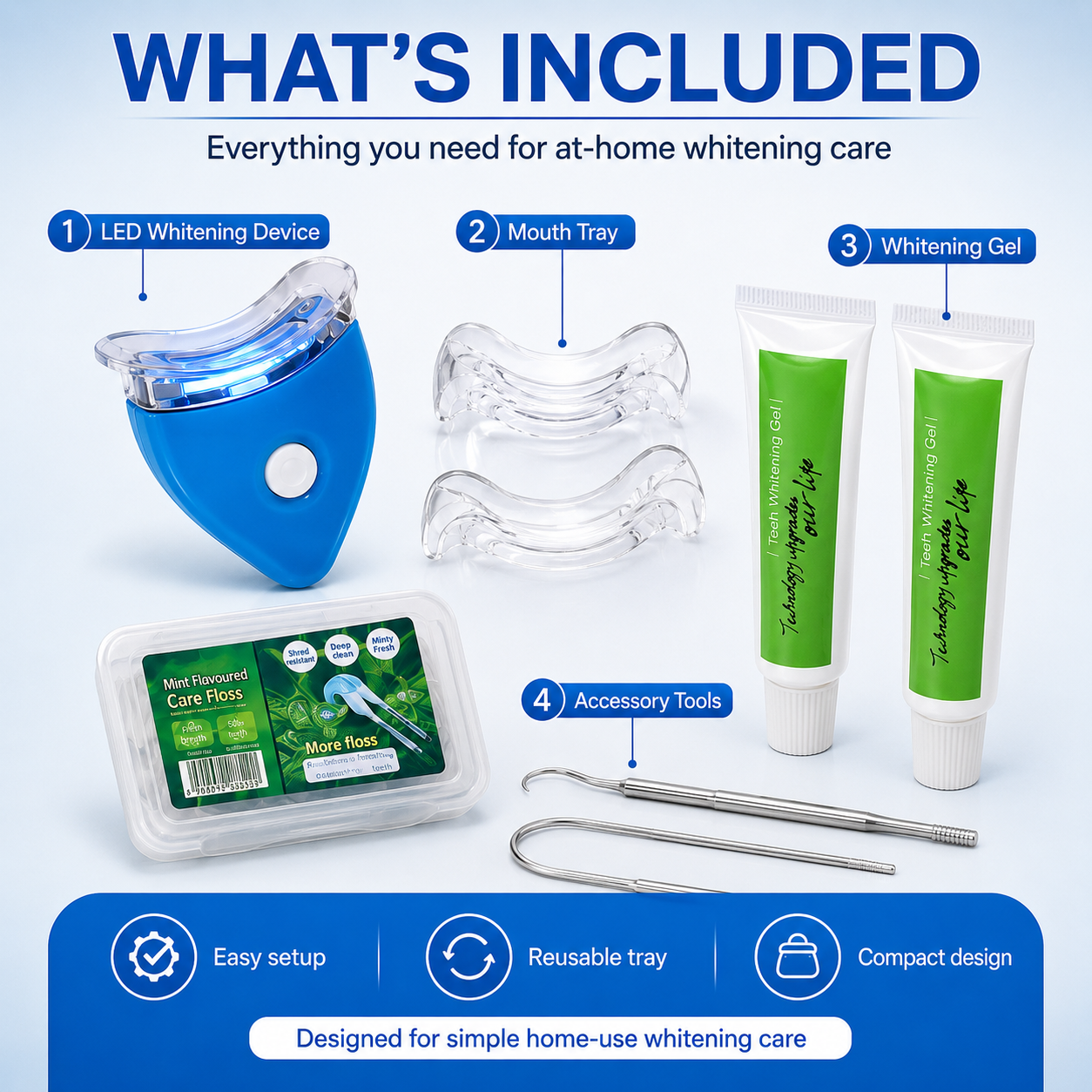 LED Teeth Whitening Kit – At-Home Blue Light Whitening System with Gel & Mouth Tray